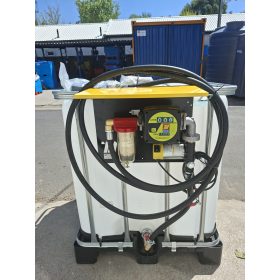  1000 Literes IBC tartály fém csappal, ADR tanúsítv.,MECLUBE gázolaj kimérő szett12V 45 l/p szivattyú, aut.pisztoly