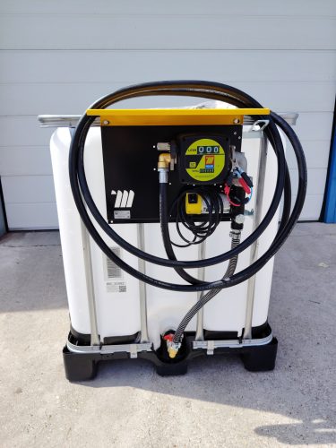 UN 1000 Literes IBC tartály fém csappal ADR tan.,MECLUBE go kimérő szett12V 45 l/p sziv.,mech.mérőó. 6m tömlő,aut.piszt,
