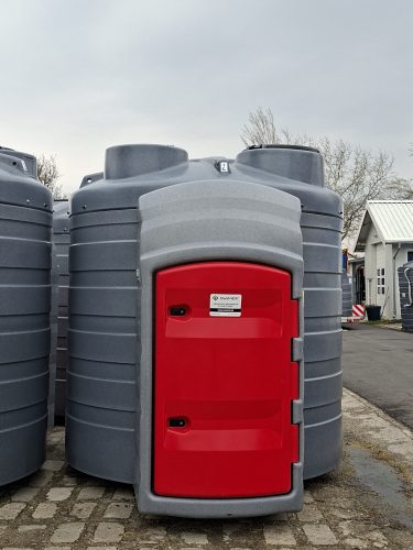 Dupla falú 10000 l FUDPS gázolajtartály front/levezetett töltéssel, 230V 70 l/p szivattyú, mechanikus mérőóra, 10 µ víz- és szennylev. szűrőkészlet, úszós szintjelző, 10 m nyomótömlő, automata pisztoly