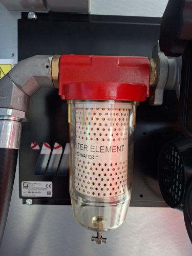 Dupla falú 10000 l FUDPS gázolajtartály front/levezetett töltéssel, 230V 70 l/p szivattyú, mechanikus mérőóra, 10 µ víz- és szennylev. szűrőkészlet,  úszós szintjelző, tömlődob 10 méteres 3/4"-os tömlővel, automata pisztoly