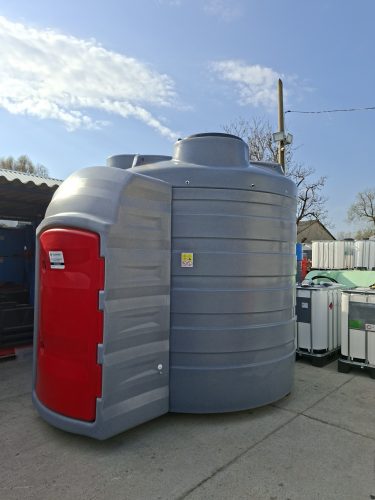 Duplafalú 10000 l FUDPS gázolajtartály front/levezetett töltéssel, 230V 70 l/p szivattyú, digitális mérőóra, 10 µ víz- és szennylev. szűrőkészlet, úszós szintjelző, 10 m nyomótömlő, automata pisztoly