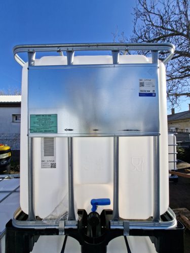 S 1000 literes, műanyag IBC tartály, víz és adblue szállítására NA50 fix szeleppel, DN 150-es fedéllel - ÚJ