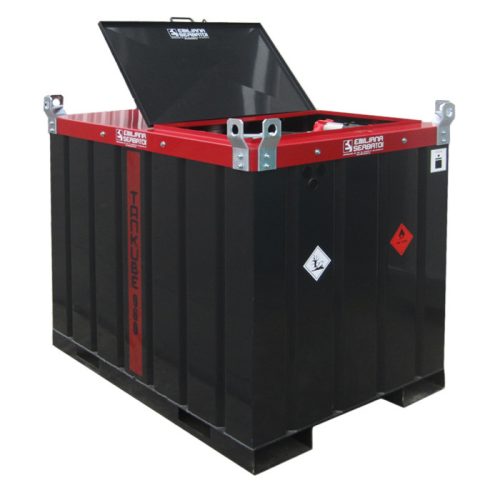 TANKUBE 960 literes ADR-es fém IBC tartály gázolaj szállítására 230V