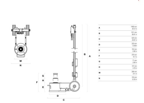 YAK 215/N 2 teleszlópos levegő hidraulikus pneumatikus emelő berendezés, 40/20 to, extra alacsony kivitel, 150 mm