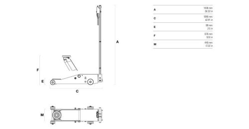 YAK 108/S Levegő hidraulikus krokodil emelőberendezés, 3 tonna teherbírás, 95 mm alapmag., 500 mm en. mag.