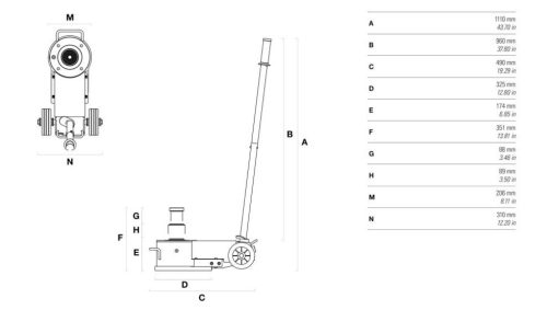 YAK 217/P Levegő hidraulikus pneumatikus emelő  berendezés, kihúzható emlőszárral.